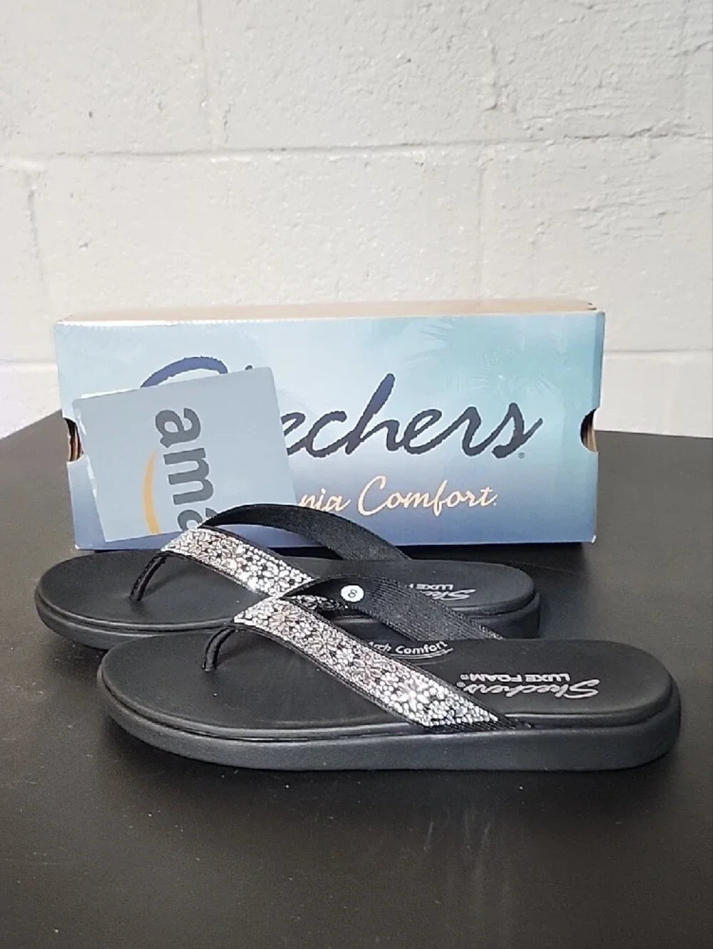 Skechers Meditation Luxe Sunny Glow Rhinestone Thong Sandals